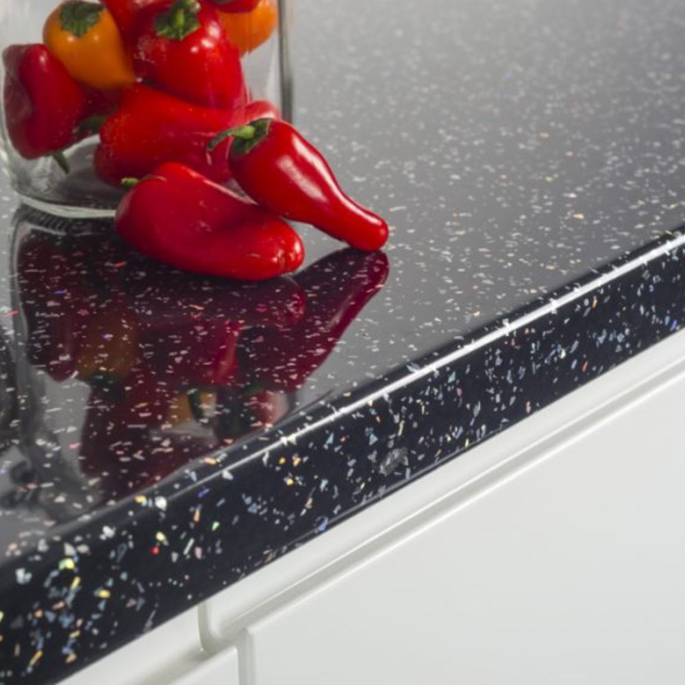 Black Sparkle Gloss Laminate Kitchen Worktop 40mm